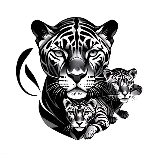 a panther and two cubs tattoo design idea