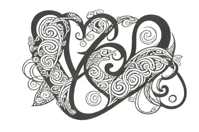 heart infinity symbol intertwined with initials AGB tattoo design idea