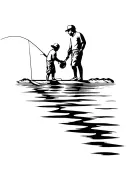 dad and sons fishing on dock tattoo design idea