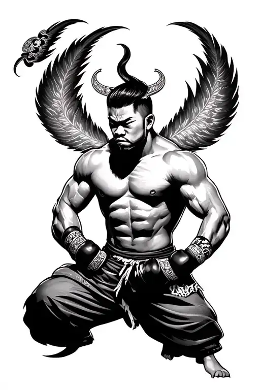 Thai fighter, animal, cool tattoo design idea