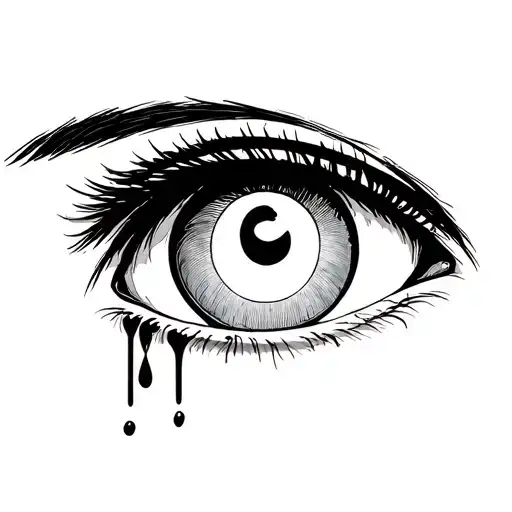 Half Manga face with a kanji yami in the crying eye tattoo design idea