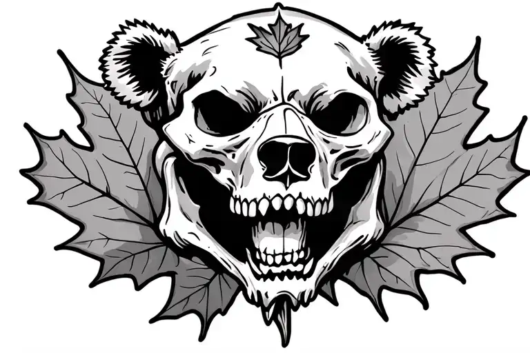 Bear skull and Maple leafs tattoo design idea