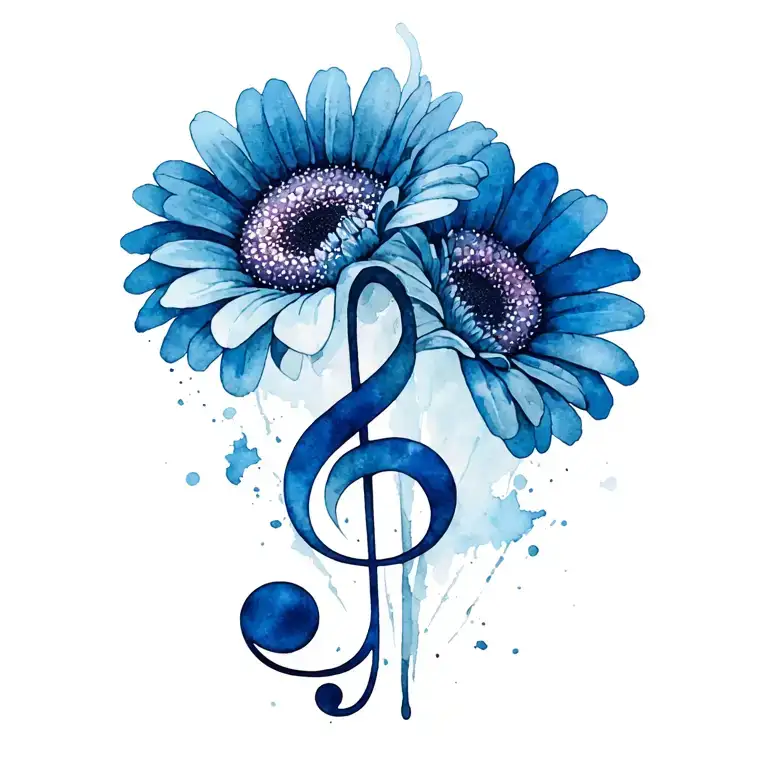 Gerbera Daisy treble clef intertwined tattoo design idea