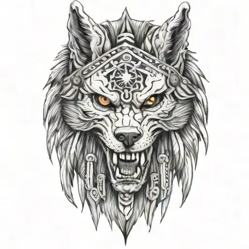apache skull wolf tattoo design idea