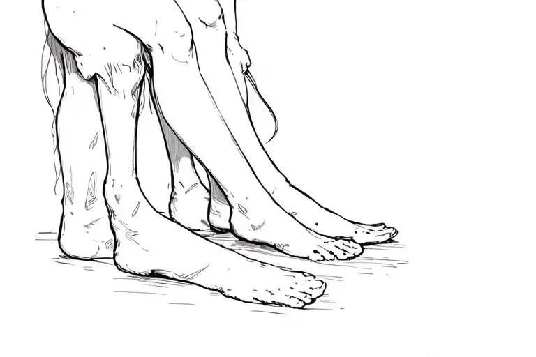 The girl stands on her feet on the guy’s feet, only her legs are visible and it's all on a black background tattoo design idea