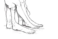 The girl stands on her feet on the guy’s feet, only her legs are visible and it's all on a black background tattoo design idea