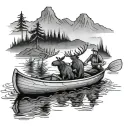two guys in a canoe with a moose swimming in the water tattoo design idea