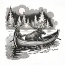 two guys in a canoe with a moose swimming in the water tattoo design idea