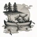 two guys in a canoe with a moose swimming in the water tattoo design idea
