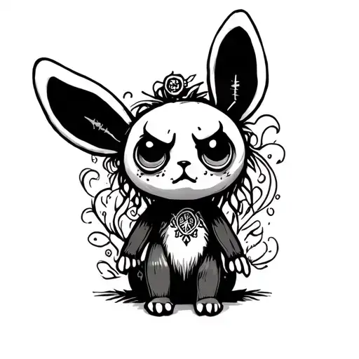 sad cute creepy bunny voodoo doll tattoo design idea