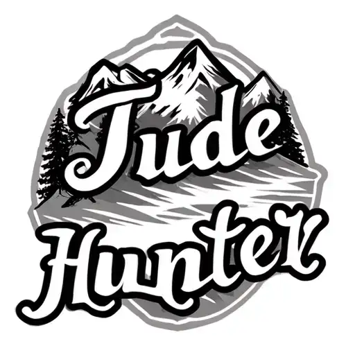 "Jude Hunter " mountain background with name intertwined tattoo design idea