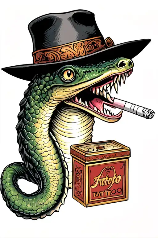 eel with a hat and cigarette box tattoo design idea