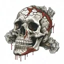 Cracked Blood covered Skull missing jawbone. Bleeding, Veiny, Greying, Disintegrated, Scary, Horror tattoo design idea