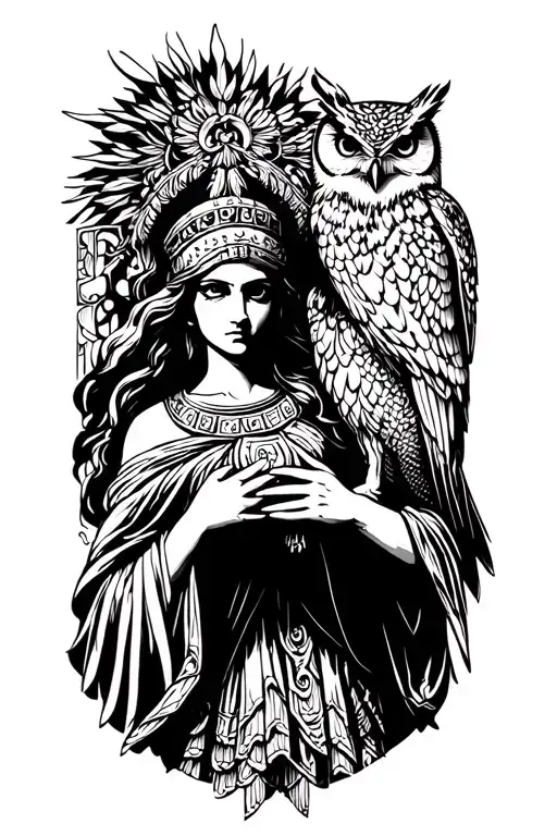 goddess athena holding an owl tattoo design idea