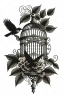 vintage bird cage without bird tattoo design idea