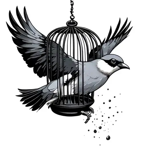 Bird Flying Out Of Cage tattoo design idea