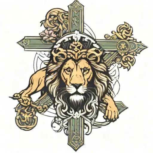 JESUS A CROSS AND A LION ARIES TATTOO tattoo design idea