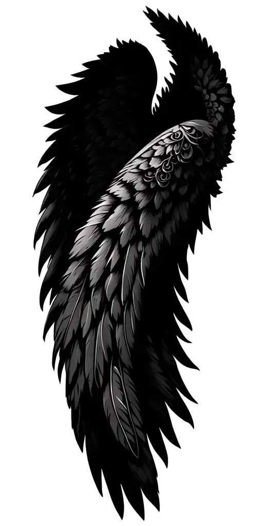 angel wings with detailed feather, also with ornament to get it full of sleeve tattoo design idea