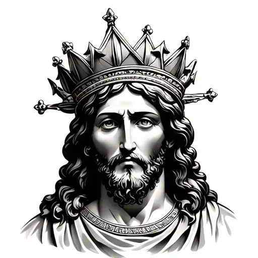 Jesus face with a crown looking forward with the face tattoo design idea