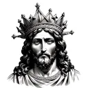 Jesus face with a crown looking forward with the face tattoo design idea
