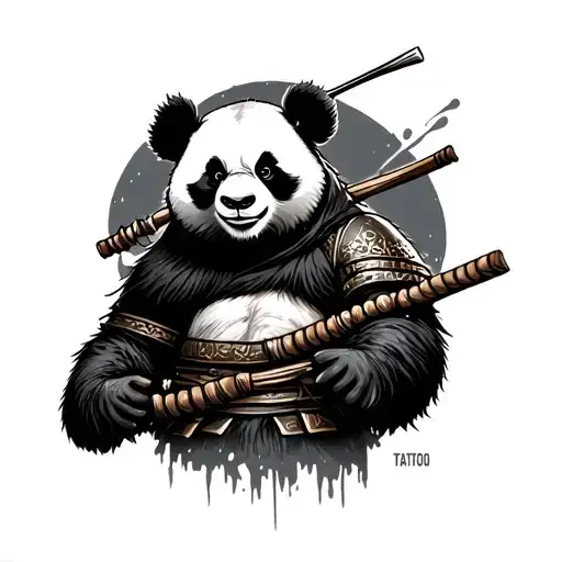drunk panda samurai on tattoo design idea