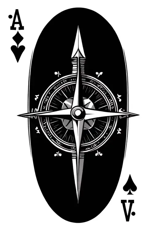 compass with arrow and poker cards tattoo design idea