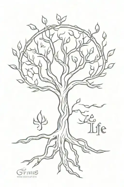 A tattoo of a tree of life with magic runes symbolizing destiny, passion and trust tattoo design idea