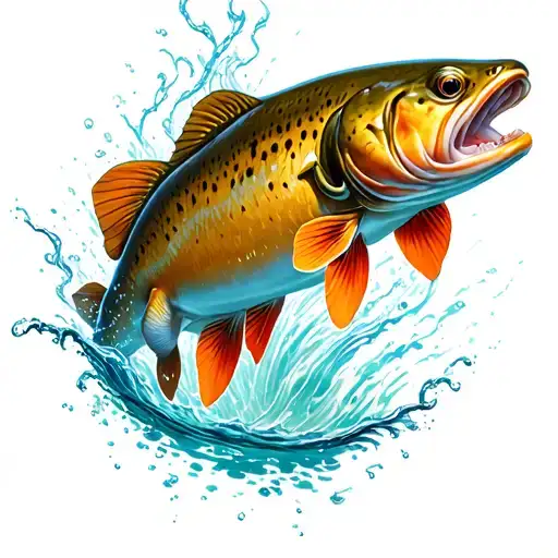 brown trout jumping tattoo design idea