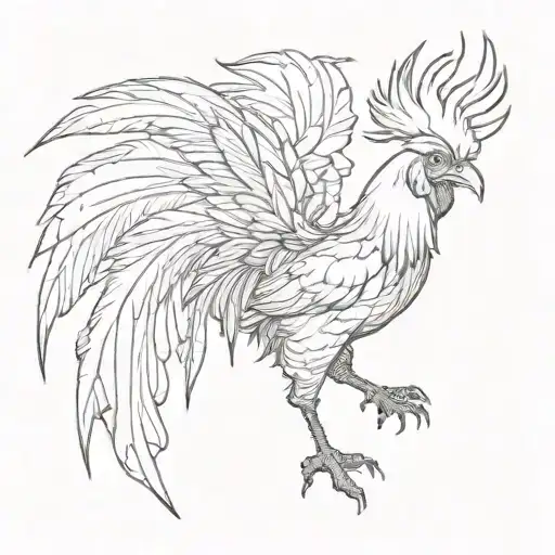 fighting rooster with wings up on sides tattoo design idea