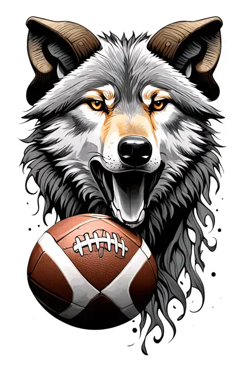 football and wolf and Aries zodiac sign tattoo design idea