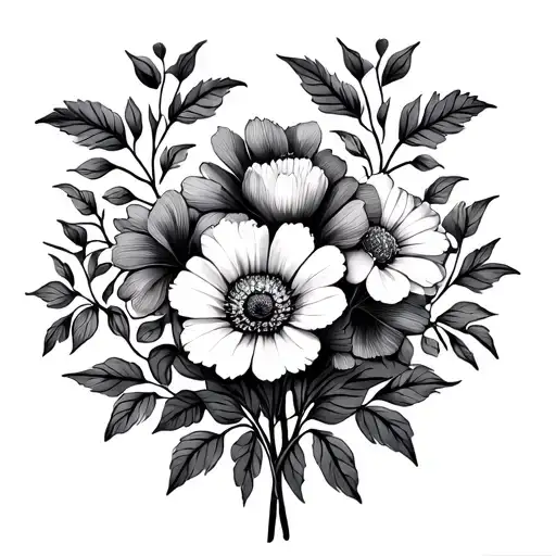 birth flowers for the months march, April, May, June, July, and September with vines in background. for lower arm tattoo design idea