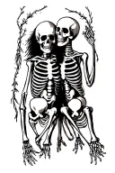 “even in death” and include two skeletons or half dead people together tattoo design idea