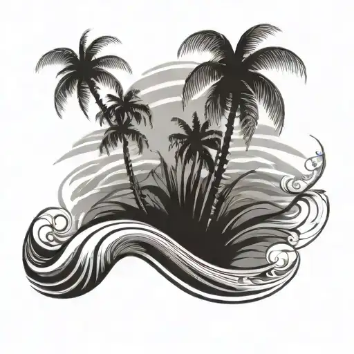 Palm Tree With Wave tattoo design idea