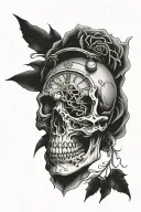 skull roman numerals clock tattoo design idea