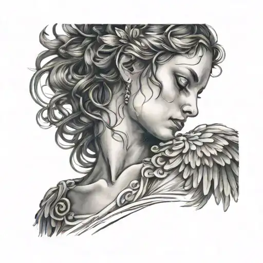 The angel bowed her head, tattoo design idea