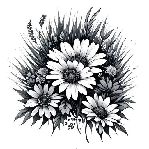 wildflowers and wild grass around right ankle and higher on left  tattoo design idea