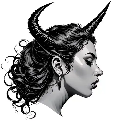 female devil, whispering into ear tattoo design idea
