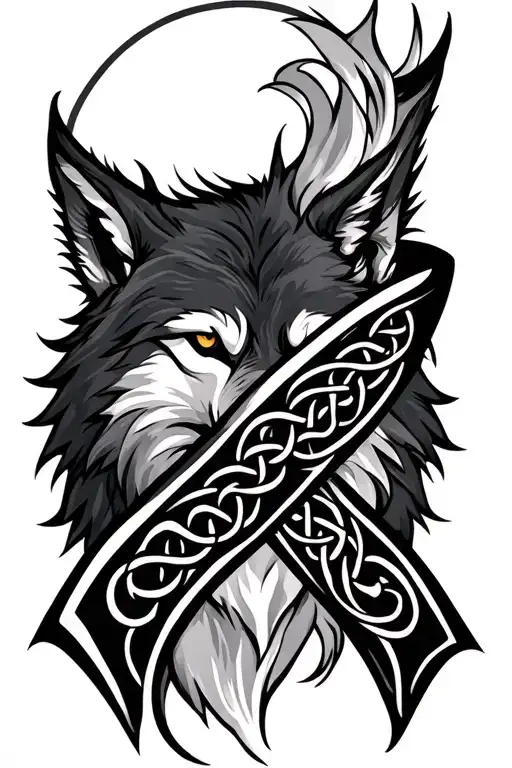 celtic wolf cancer ribbon intertwined tattoo design idea