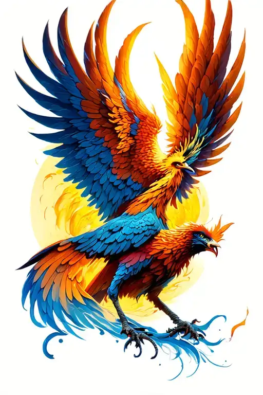 Phoenix with deployed wings tattoo design idea