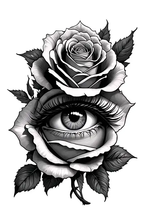 roses with a date and an Eye being attacket tattoo design idea