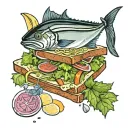 Create an image: Tattoo Concept: Tuna Salad Sandwich Composition: A realistic depiction of a tuna salad sandwich. Detail tattoo design idea