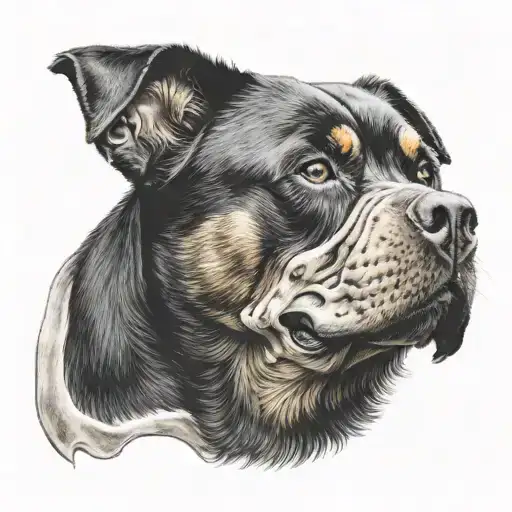 Rottweiler dog half face dead skull bone tattoo design idea