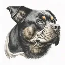 Rottweiler dog half face dead skull bone tattoo design idea