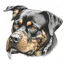 Rottweiler dog half face dead skull bone tattoo design idea