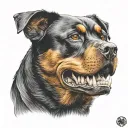 Rottweiler dog half face dead skull bone tattoo design idea