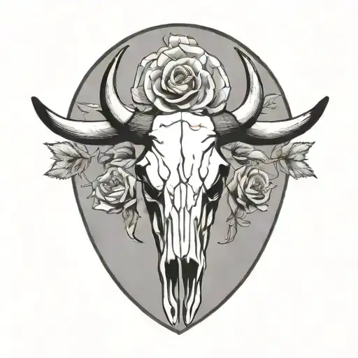 longhorn bull skull flowers intertwined tattoo design idea