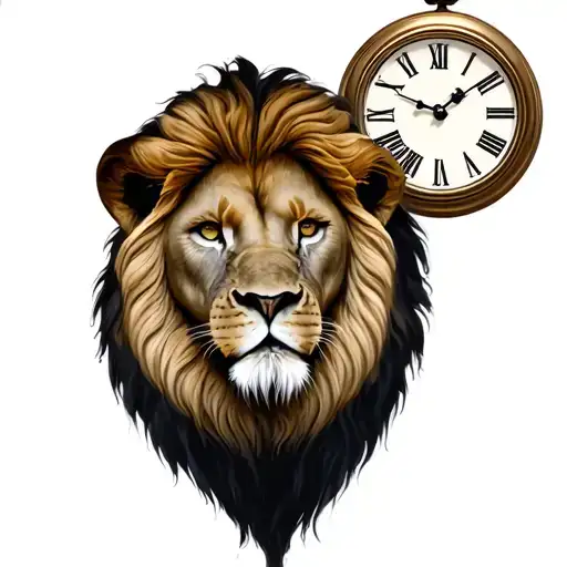 lion and 3 clocks tattoo design idea
