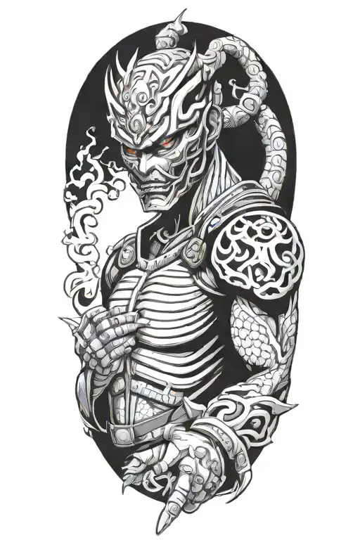Yoshimitsu Tekken Half Body tattoo design idea