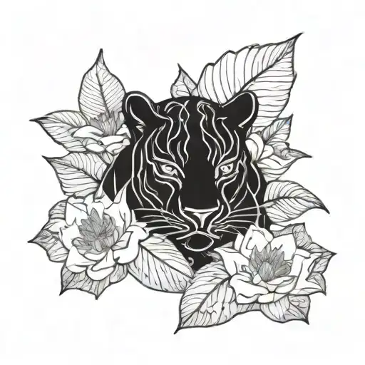 black panther head getting out of water lily leafes tattoo design idea