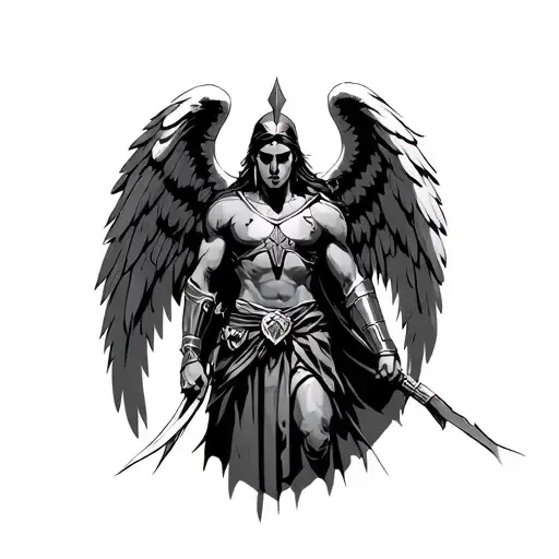 spartan warrior and an angel with angel wings tattoo design idea
